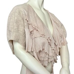 Woman’s MOTH Light Beige Wool Short Sleeve Shrug Sweater with Pretty Ruffles